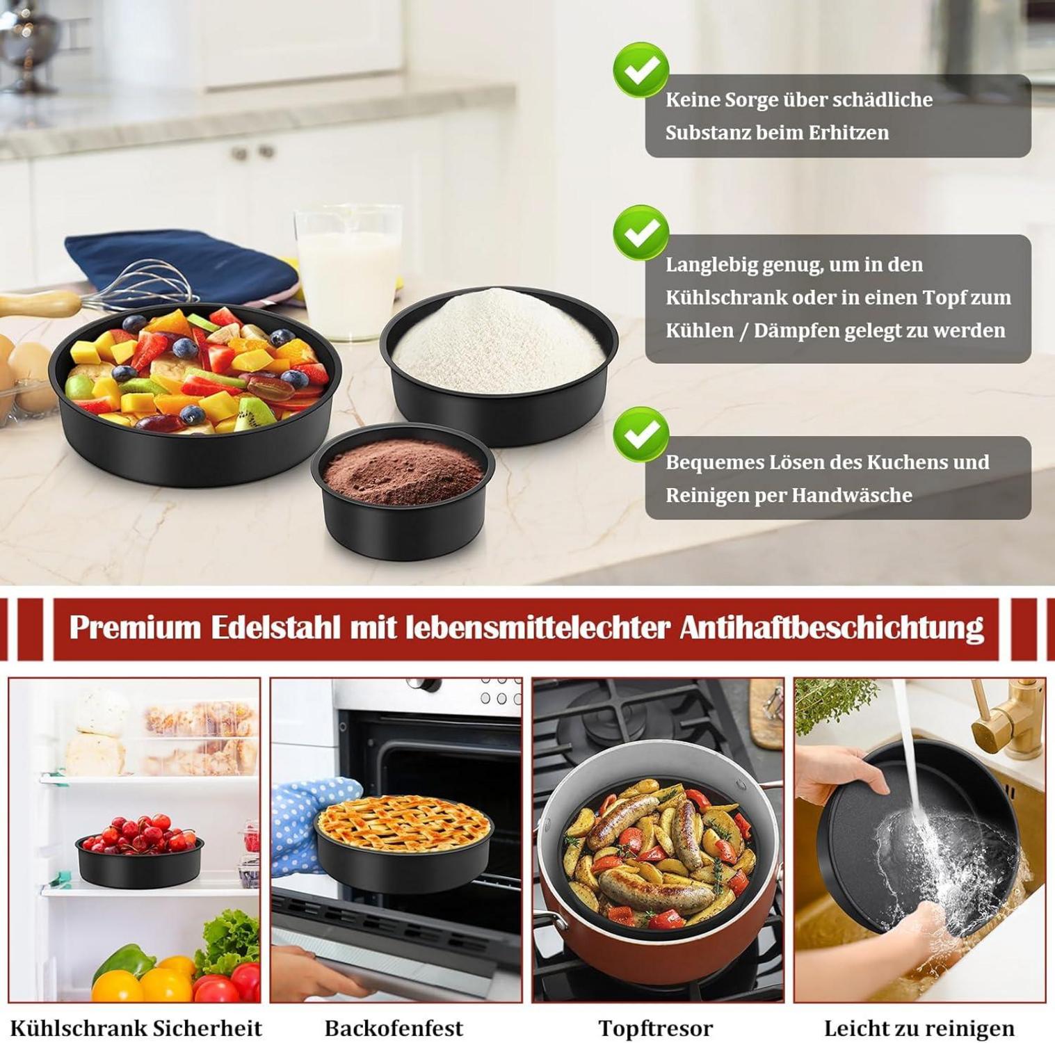 Runde Backformen Set Edelstahl Antihaft 10/16/20cm 3er Pack