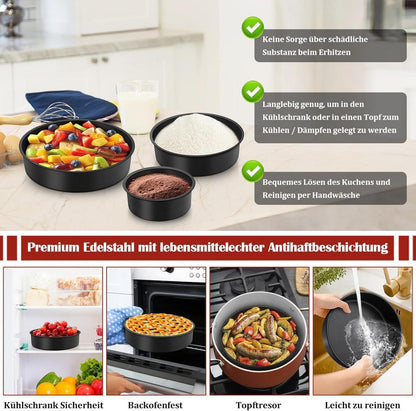 Runde Backformen Set Edelstahl Antihaft 10/16/20cm 3er Pack