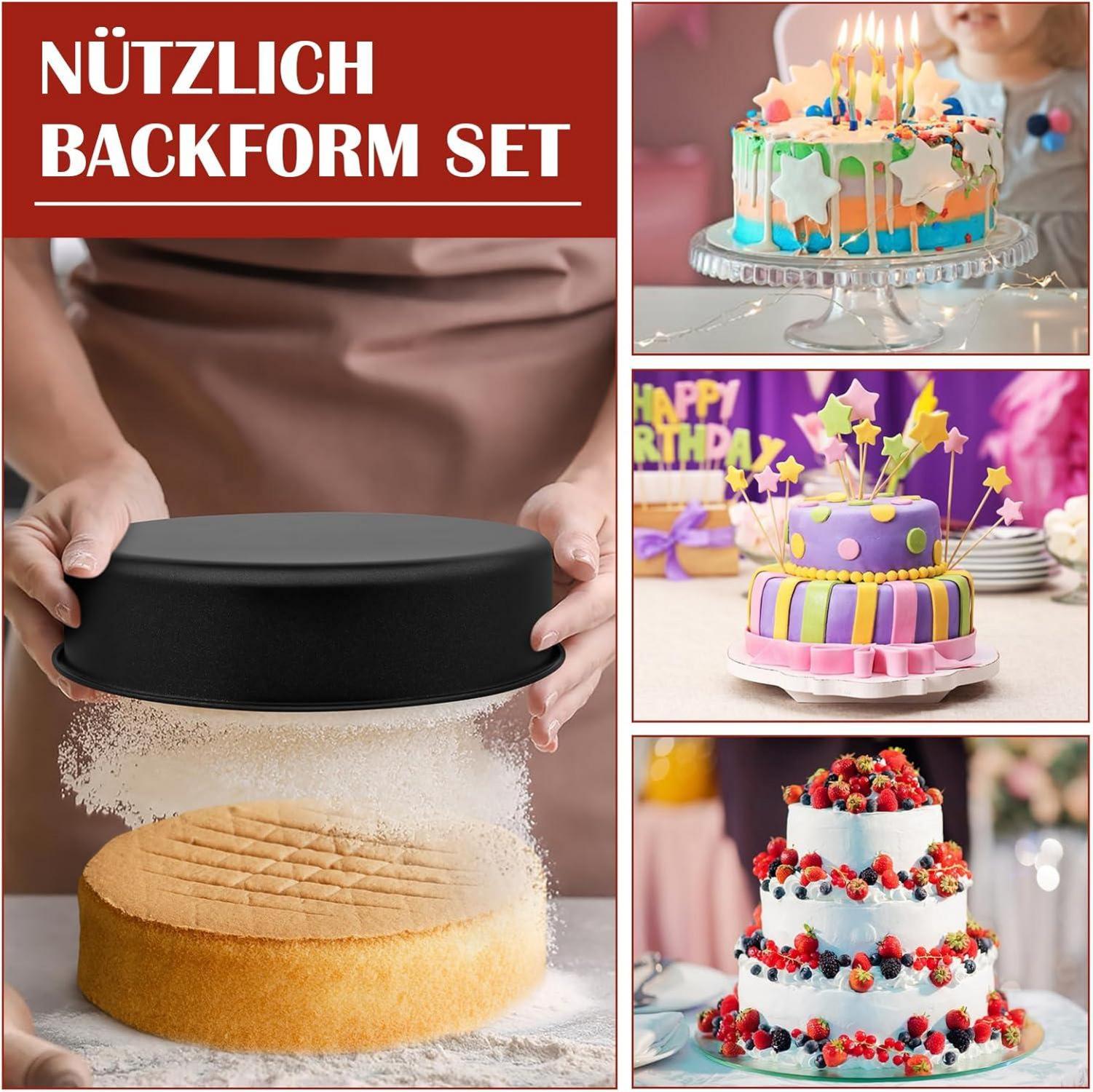 Runde Backform Kuchenform 3er Set Edelstahl Antihaft 10/16/20cm
