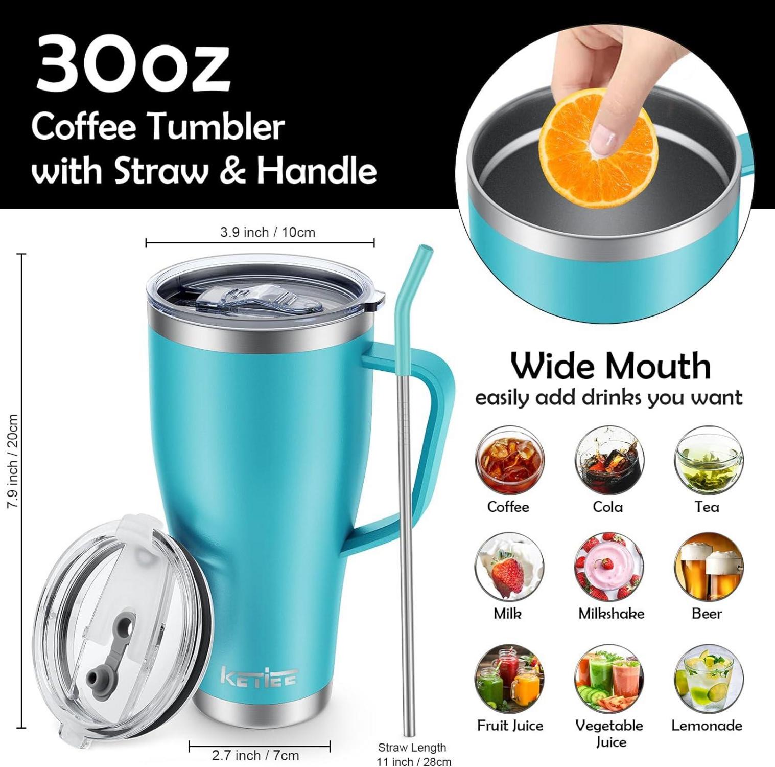 Thermobecher mit Strohhalm 850ml Isolierbecher Edelstahl mit 2 Deckeln