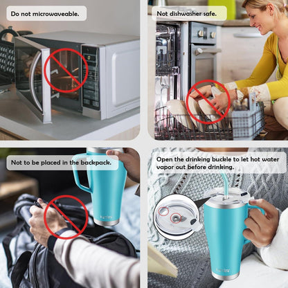 KETIEE 850ml Thermobecher mit Strohhalm und 2 Deckeln Tumbler Kaffeetasse - Blau