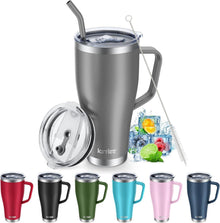 Isolierter Thermobecher mit Strohhalm 850ml Grau