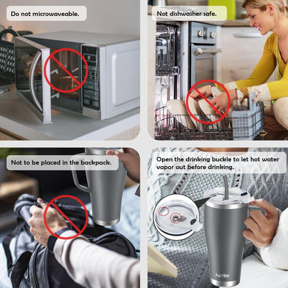 KETIEE Thermobecher 850ml mit Strohhalm und 2 Deckeln Edelstahl Isolierbecher Grau