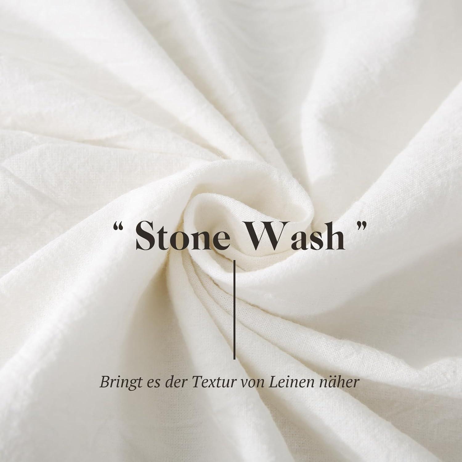 Bettwäsche-Set 135x200 Baumwolle 4tlg Milky White Stone Washed-Look