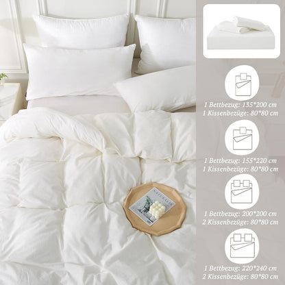 Bettwäsche-Set 135x200 Baumwolle 4tlg Milky White Stone Washed-Look