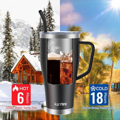 KETIEE Thermobecher mit Strohhalm 850ml - Kaffeebecher to go