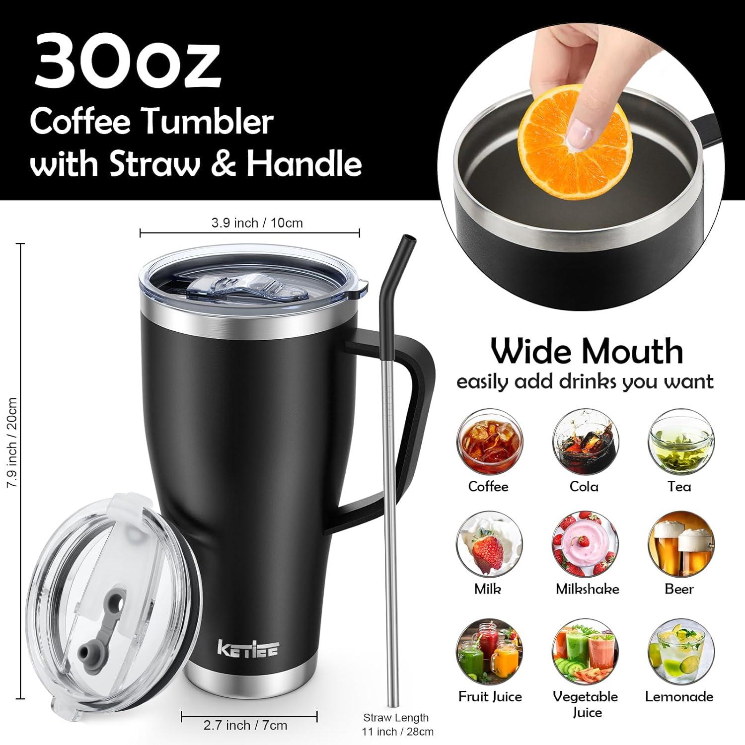 Thermobecher mit Strohhalm 850ml Kaffeebecher to go 2 Deckeln 30oz