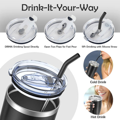 Thermobecher 850ml Edelstahl Strohhalm Deckel IsolierbecherAuto Trinkbecher Schwarz