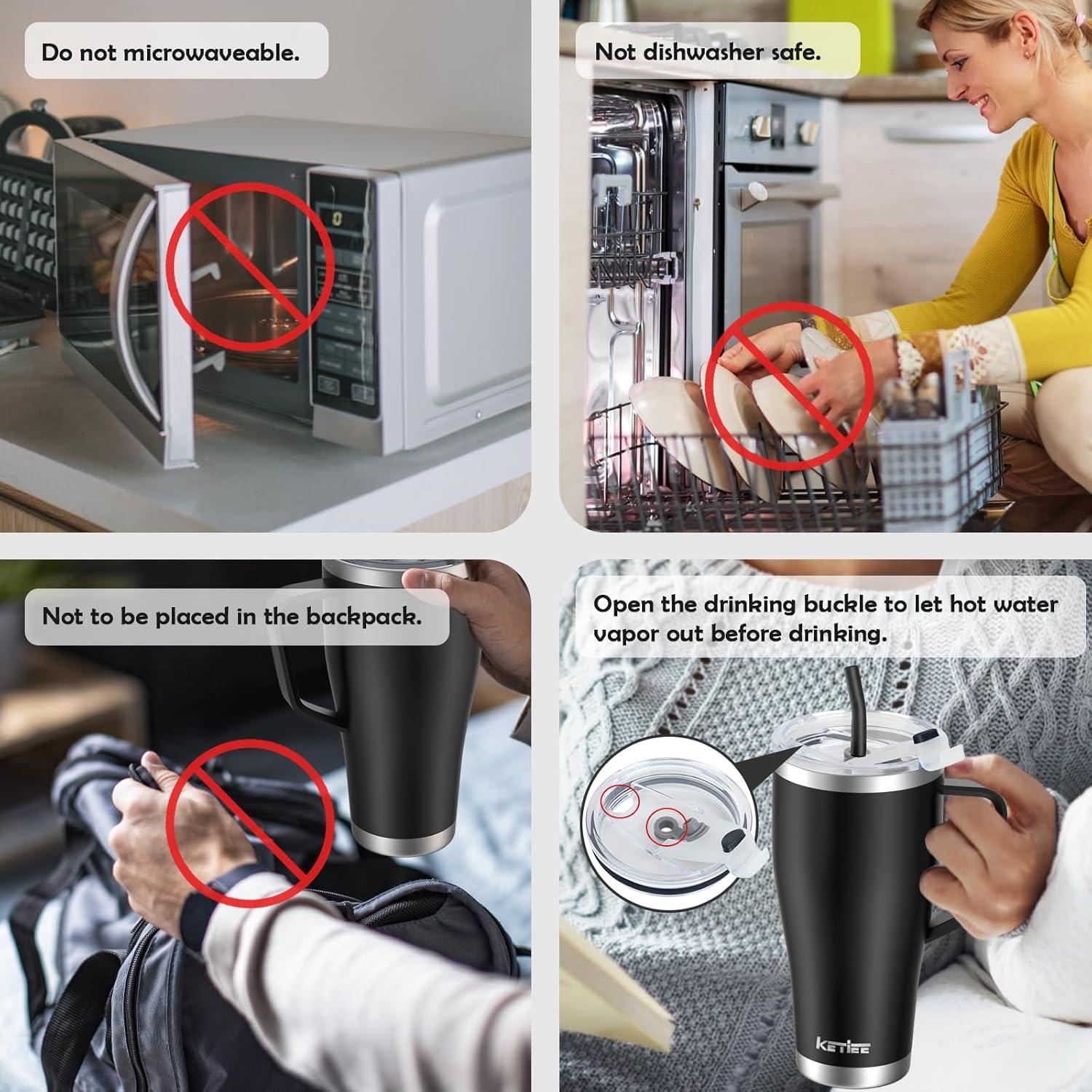 Thermobecher 850ml Edelstahl Strohhalm Deckel IsolierbecherAuto Trinkbecher Schwarz