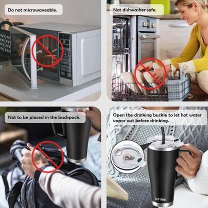 Thermobecher 850ml Edelstahl Strohhalm Deckel IsolierbecherAuto Trinkbecher Schwarz