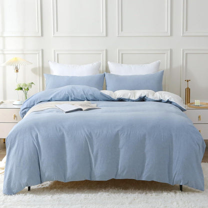 Bettwäsche Set 135x200 4tlg. Baumwolle Haiya Blue Stone Washed