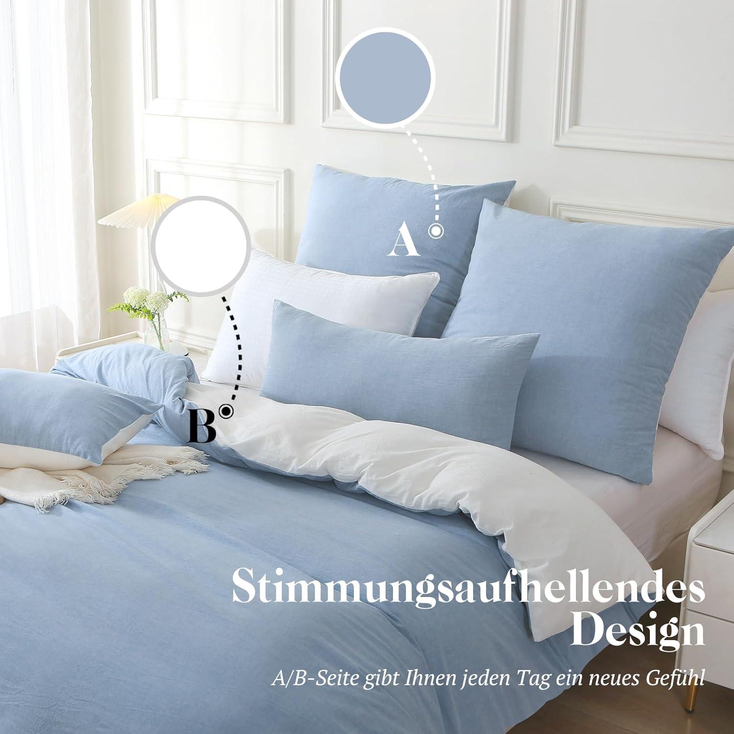 SOULFUL Bettwäsche 135x200 Baumwolle 4tlg Haiya Blue Stone