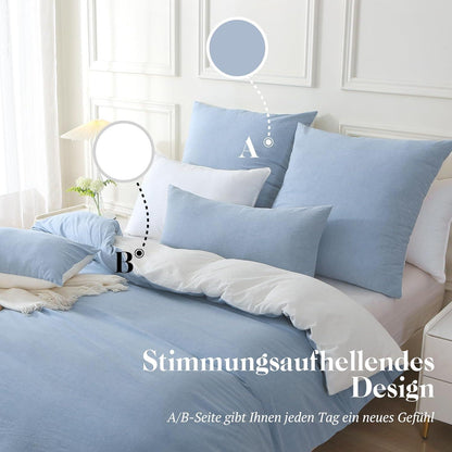 SOULFUL Bettwäsche 135x200 Baumwolle 4tlg Haiya Blue Stone