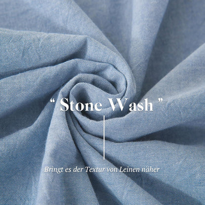 Bettwäsche-Set 135x200 Baumwolle Haiya Blue, 4tlg. Stone Washed Optik
