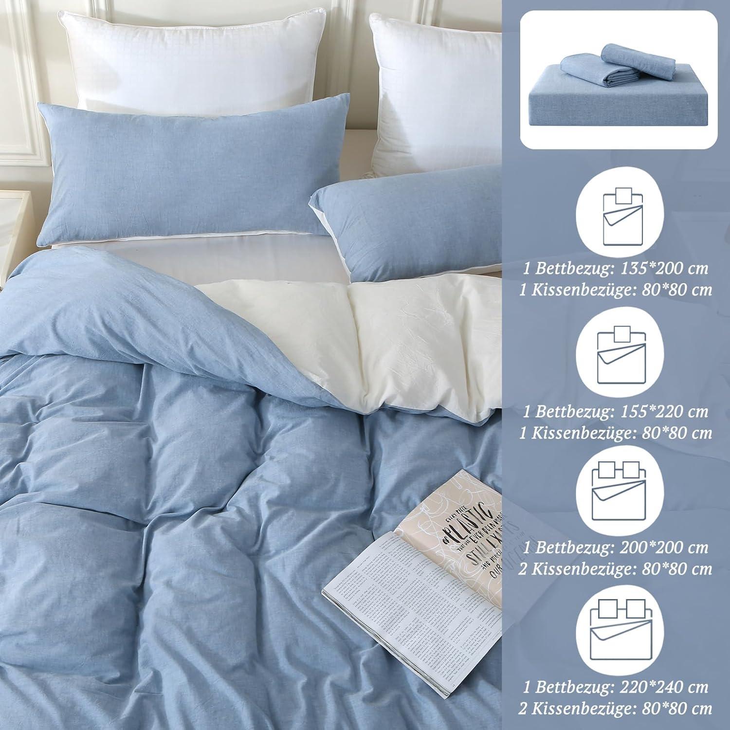 Bettwäsche-Set 135x200 Baumwolle Haiya Blue, 4tlg. Stone Washed Optik