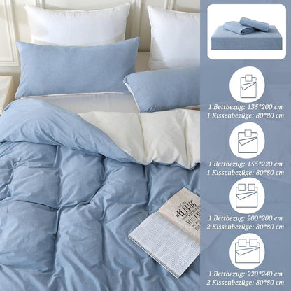 Bettwäsche-Set 135x200 Baumwolle Haiya Blue, 4tlg. Stone Washed Optik