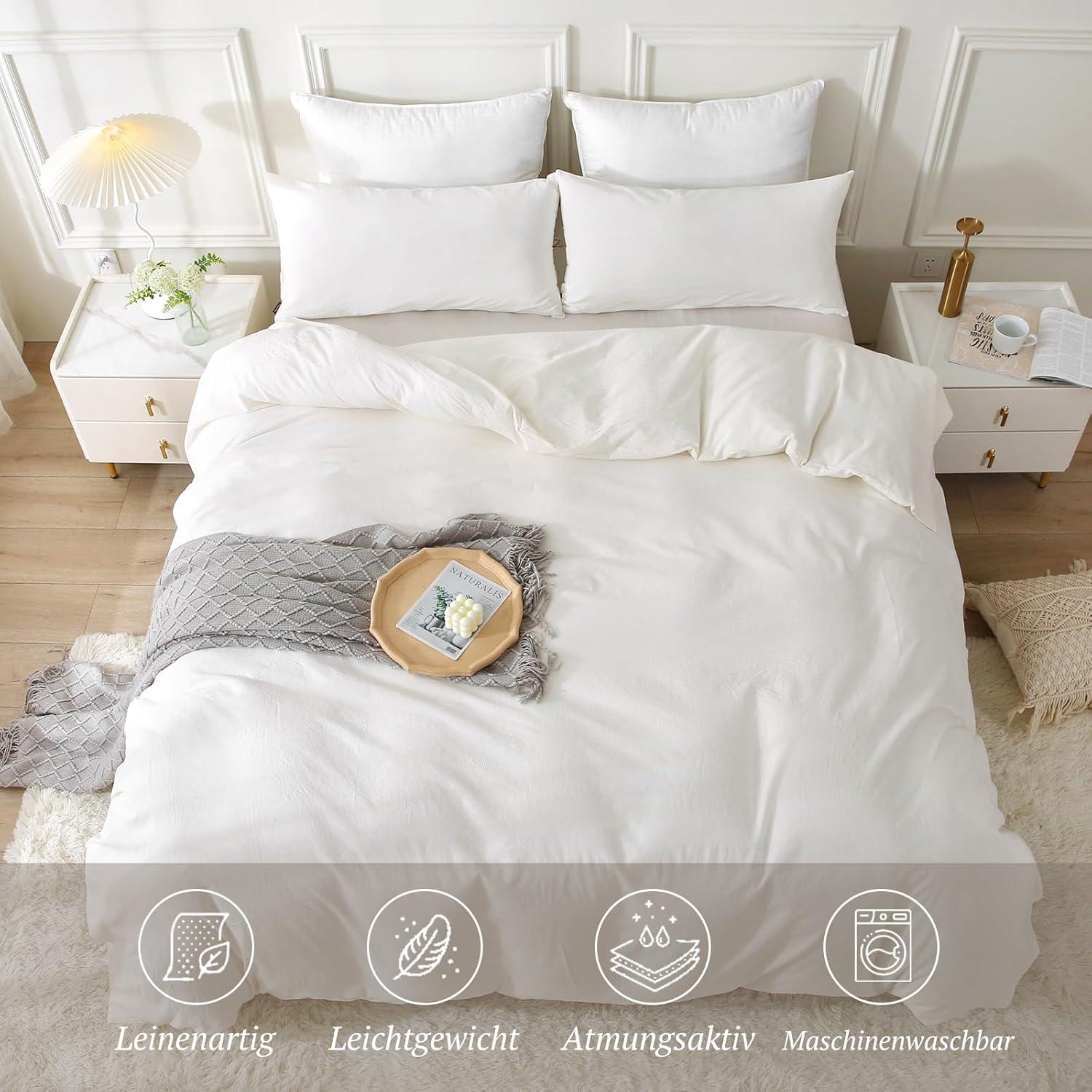 SOULFUL Bettwäsche 200x200 Baumwolle Milky White Stone Washed 3tlg