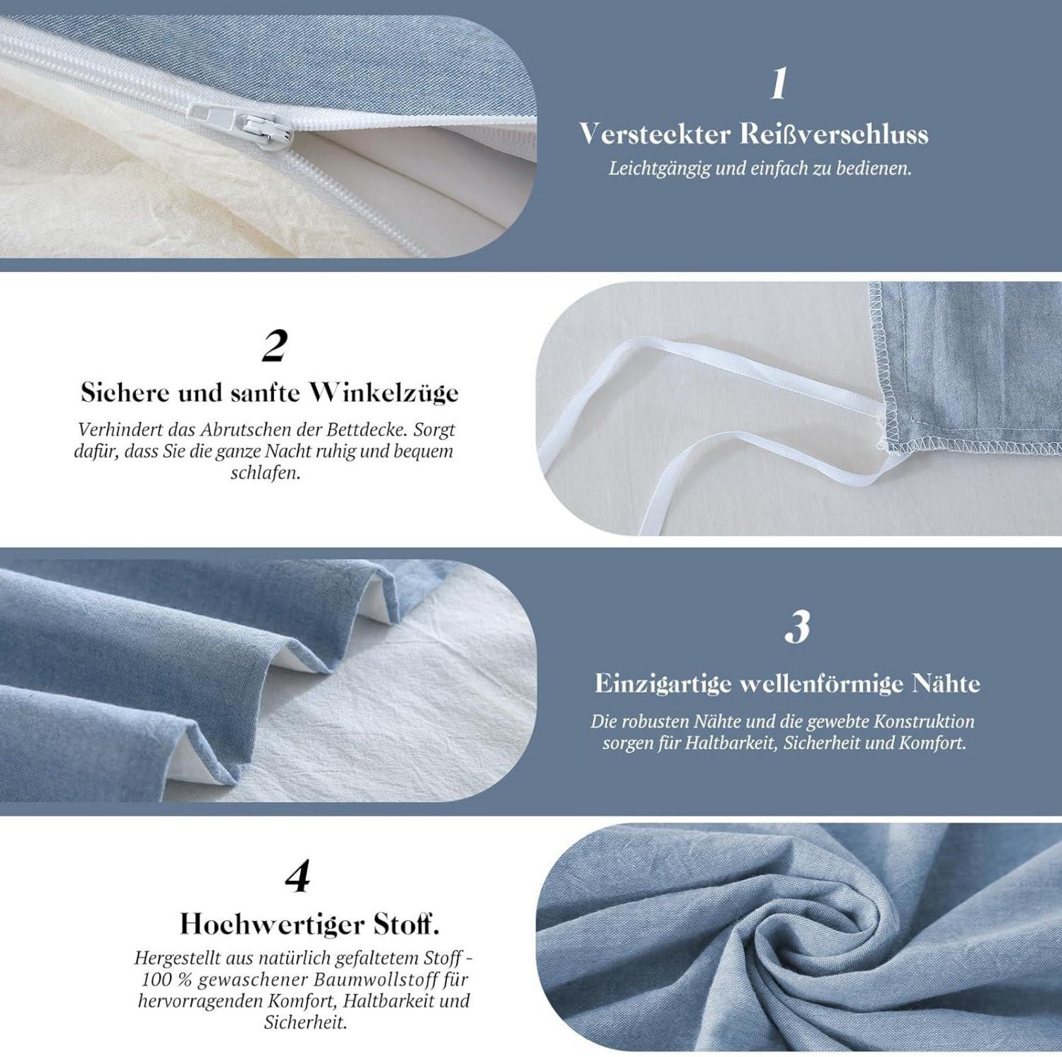 Bettwäsche 135x200 Baumwolle Haiya Blue Stone Washed
