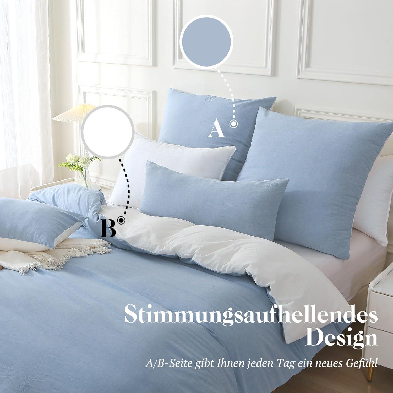 Bettwäsche-Set 200x200 Baumwolle 3tlg. Haiya Blue Stone