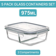 5er Glasbehälter mit Deckel 33oz, Meal Prep Boxen für