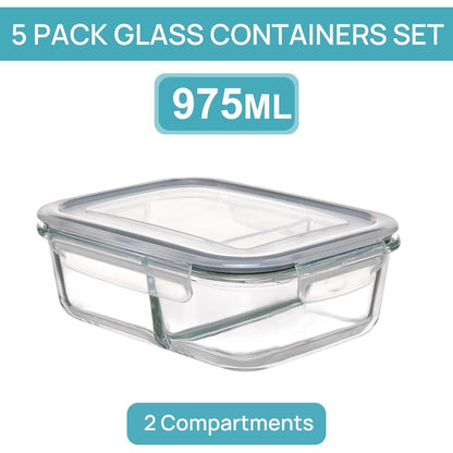 5er Glasbehälter mit Deckel 33oz, Meal Prep Boxen für