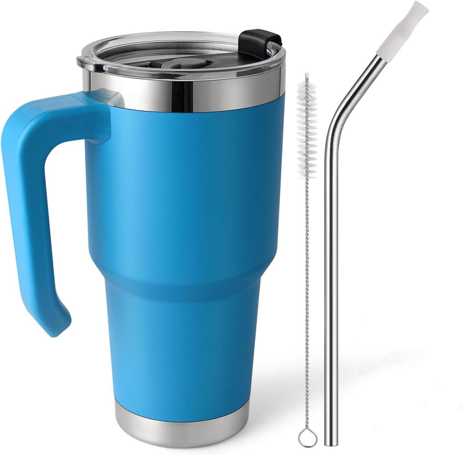 Thermobecher Strohhalm Henkel Edelstahl BPA-frei 30OZ Blau