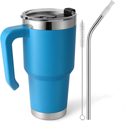 Thermobecher Strohhalm Henkel Edelstahl BPA-frei 30OZ Blau