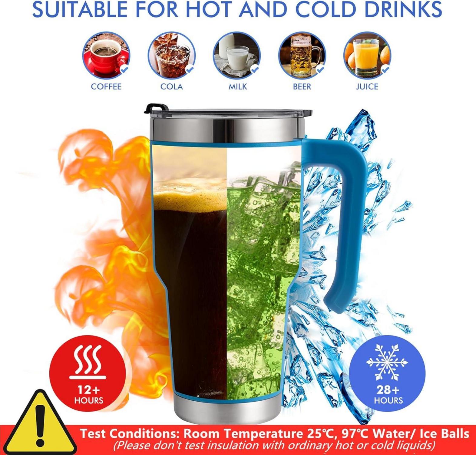 Thermobecher Strohhalm Henkel Edelstahl BPA-frei 30OZ Blau