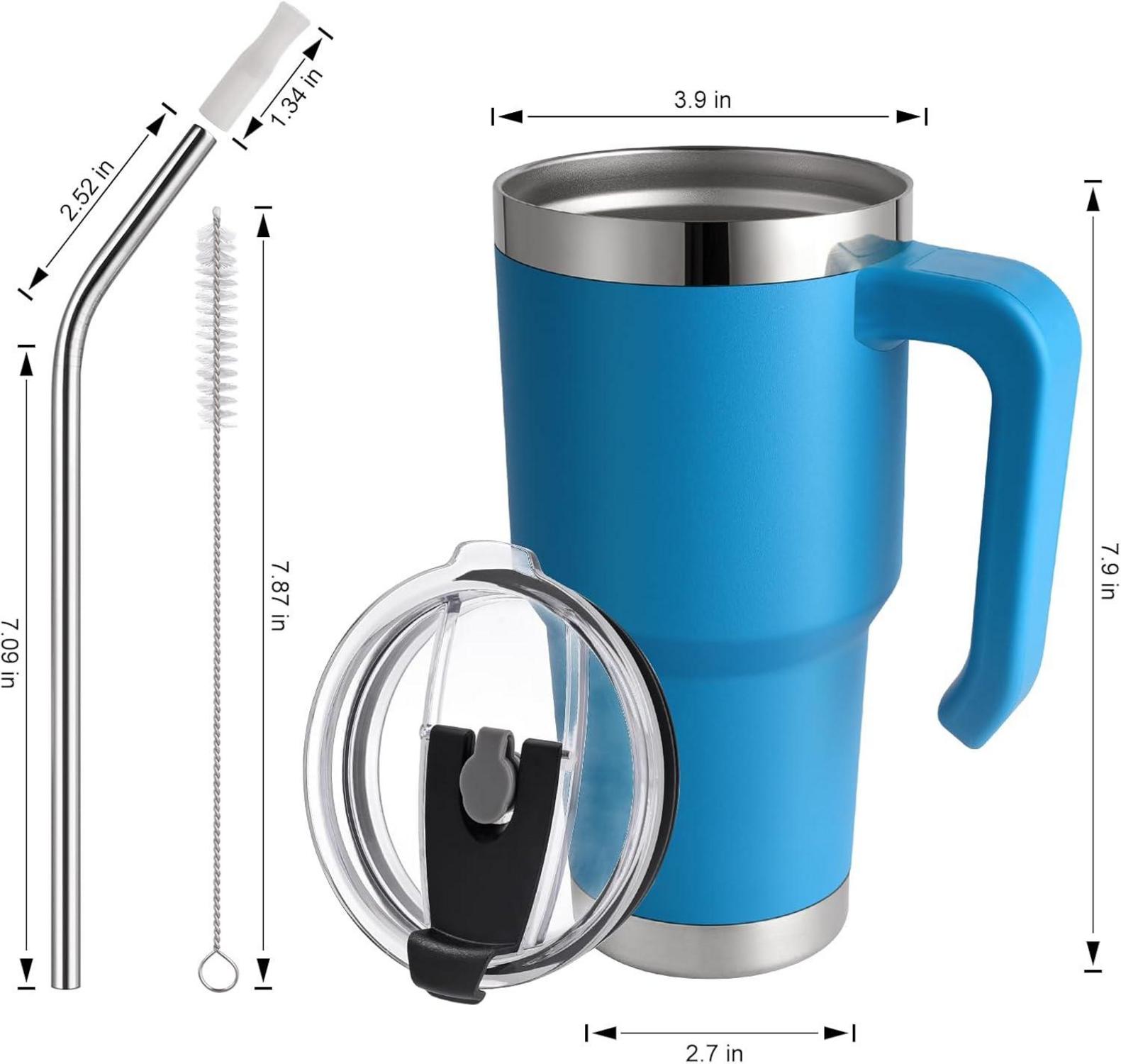 EQARD Thermobecher Strohhalm Henkel Deckel Edelstahl Becher 30OZ Blau