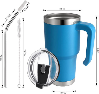 EQARD Thermobecher Strohhalm Henkel Deckel Edelstahl Becher 30OZ Blau
