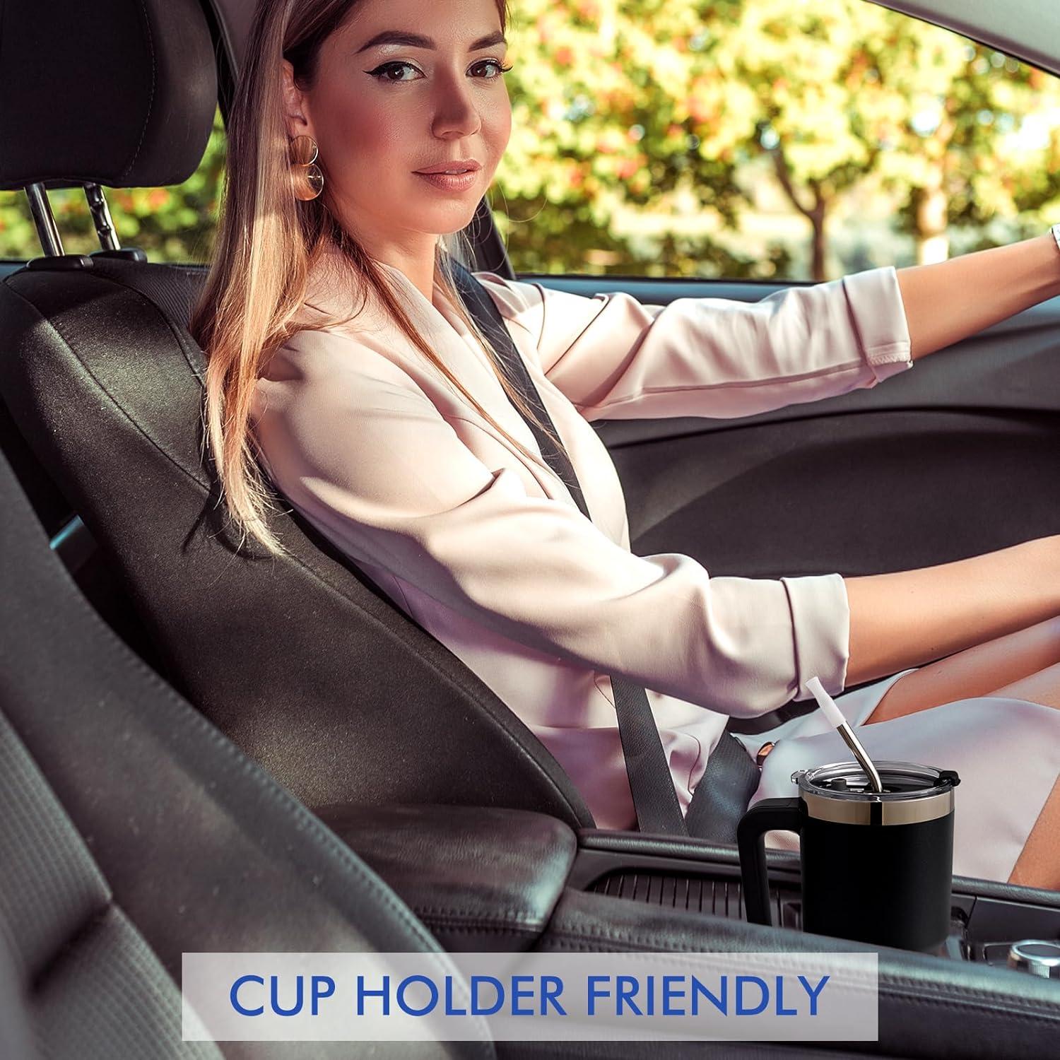 EQARD Thermobecher mit Strohhalm 850ml Edelstahl Schwarz