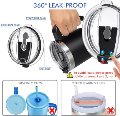 EQARD Thermobecher 850ml Strohhalm Henkel Edelstahl Deckel Schwarz