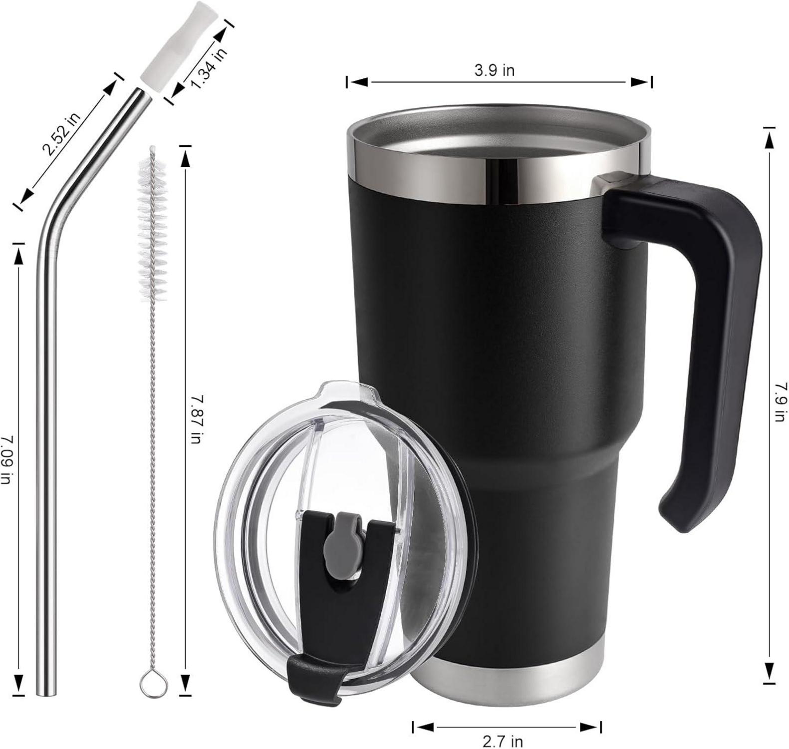 EQARD Thermobecher mit Strohhalm und Henkel 30oz Schwarz