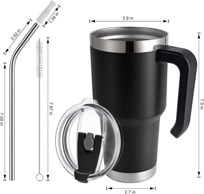 EQARD Thermobecher mit Strohhalm und Henkel 30oz Schwarz