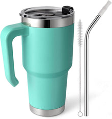 Thermobecher mit Strohhalm und Henkel Trinkbecher Deckel 850ml