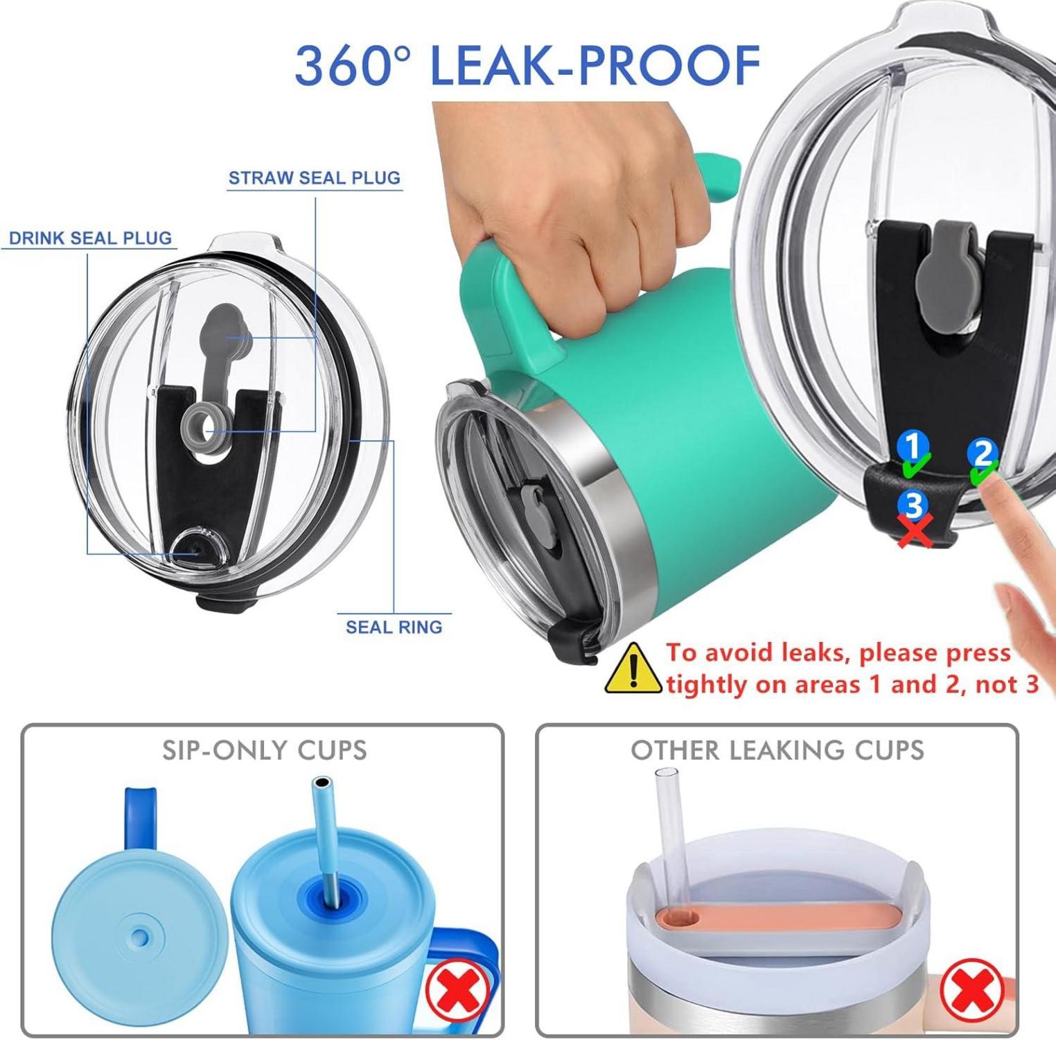 EQARD Thermobecher Strohhalm Henkel Deckel BPA-frei 30oz Aquamarin