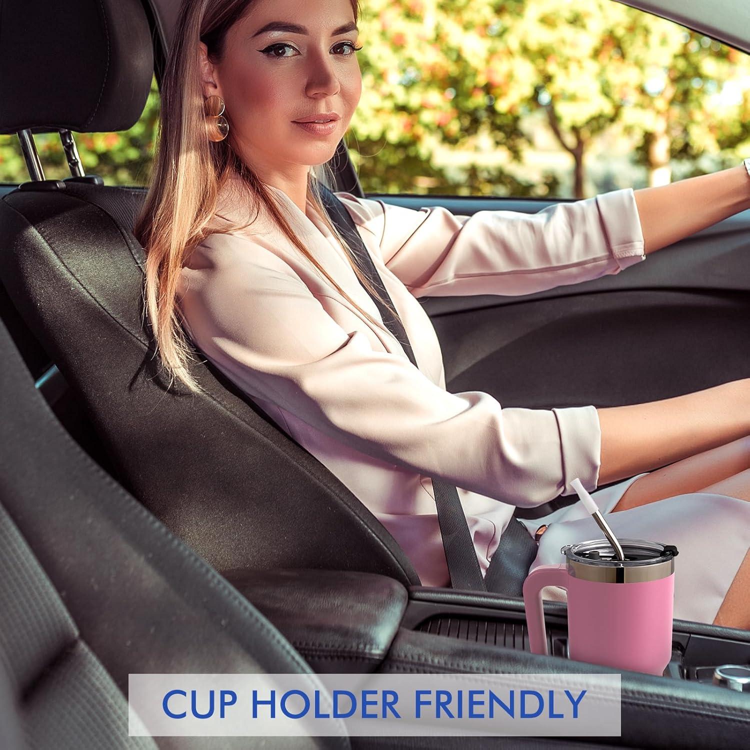 EQARD Thermobecher mit Strohhalm und Henkel 850ml Rosa