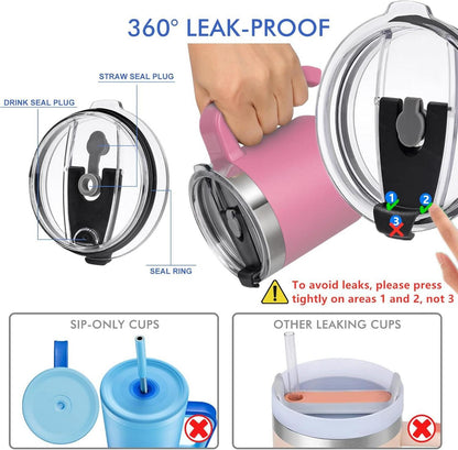 Thermobecher Strohhalm Henkel Deckel 850ML Edelstahl BPA Frei