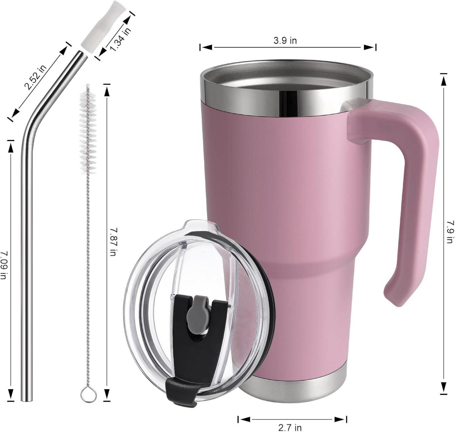 Thermobecher mit Strohhalm 30oz/850ml Rosa Edelstahl BPA-frei