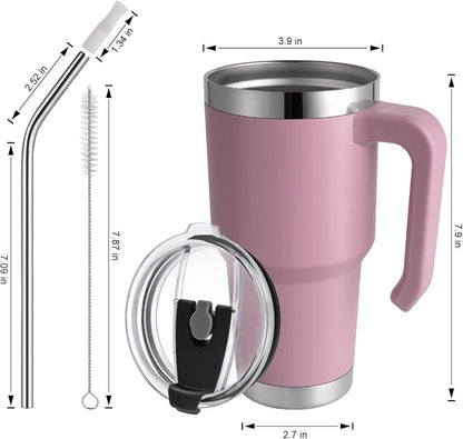 Thermobecher mit Strohhalm 30oz/850ml Rosa Edelstahl BPA-frei