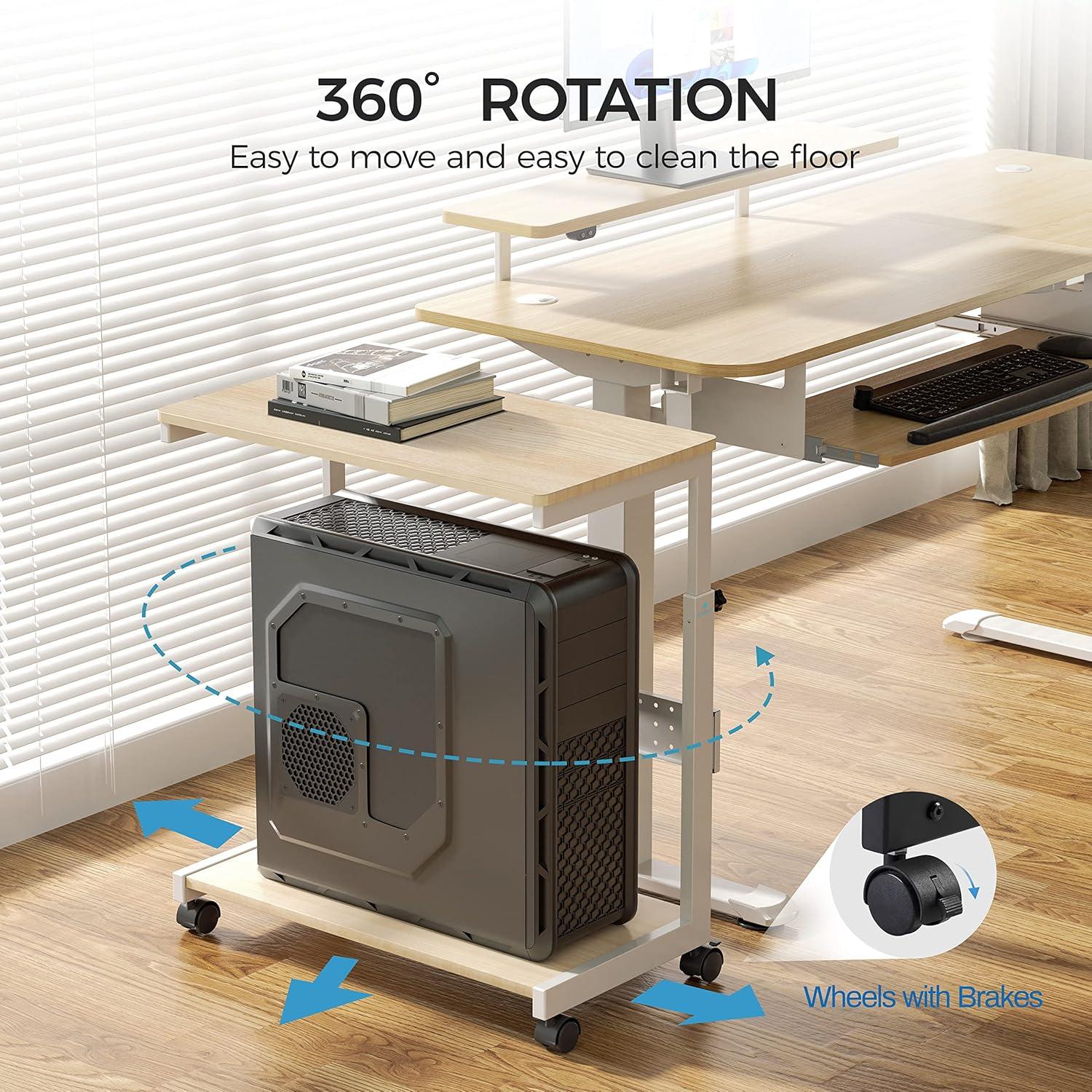 Höhenverstellbarer PC-Tower Ständer mit Rollen und Mauspad, Ahornfarbe