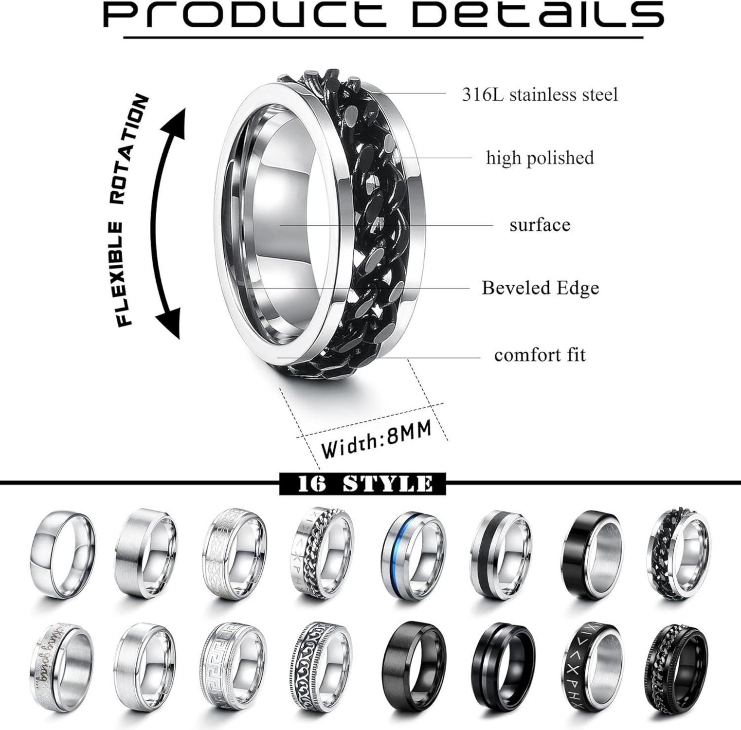 Herren Ringe Set Edelstahl Silber Schwarz Keltischer Knoten