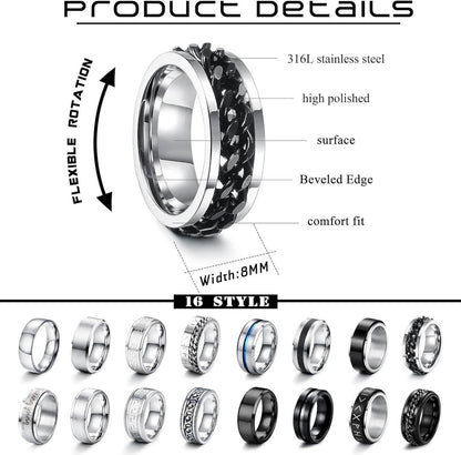 Herren Ringe Set Edelstahl Silber Schwarz Keltischer Knoten