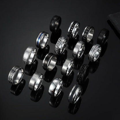 Herrenringe Edelstahl Silber Schwarz 16er Set Keltischer Knoten Vintage Wikinger