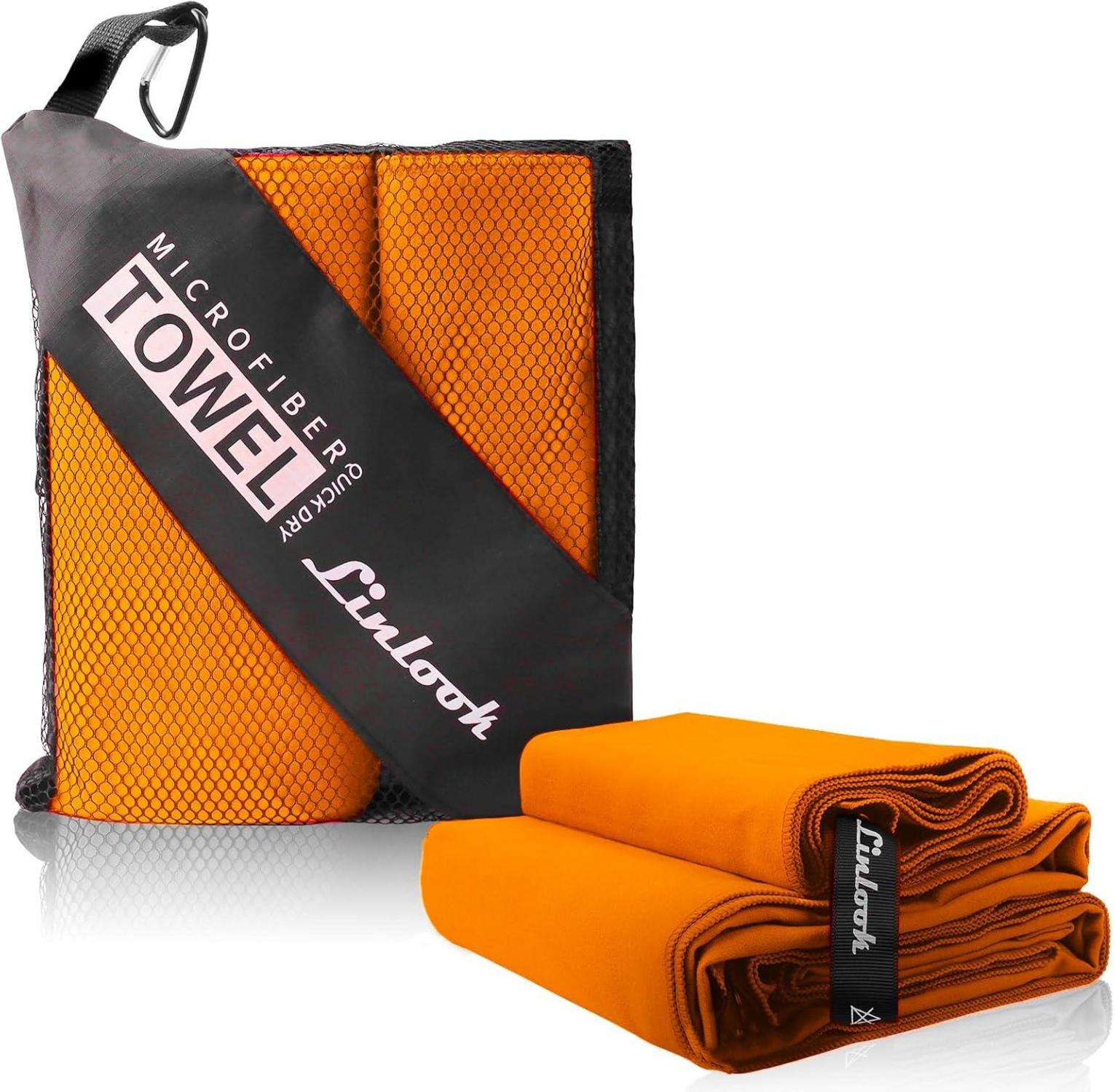 Microfaser Handtücher Set für Sport & Reise 160x80 + 80x40cm Orange