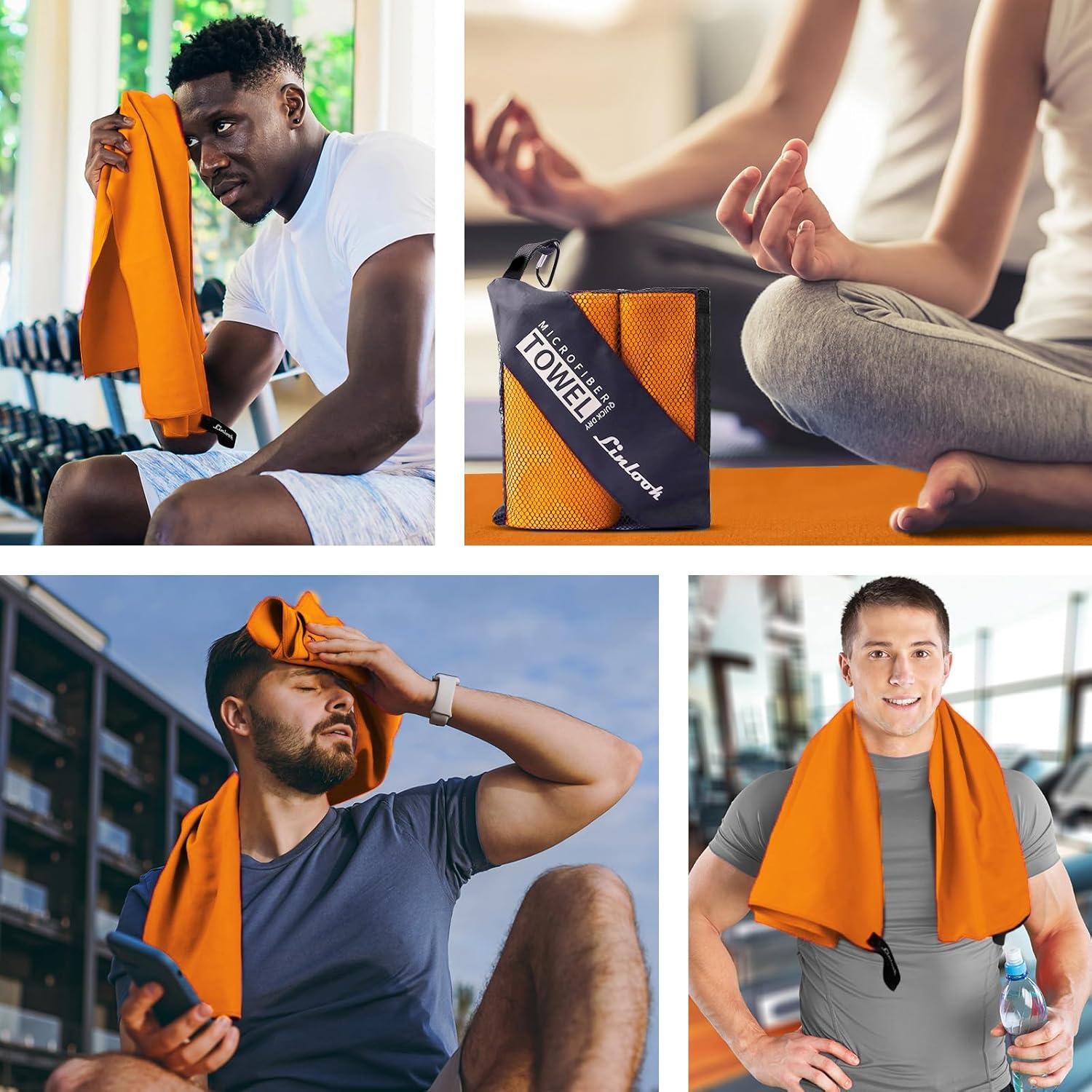 2er Set Microfaser Handtücher Orange 160x80 + 80x40cm Fitness Reise