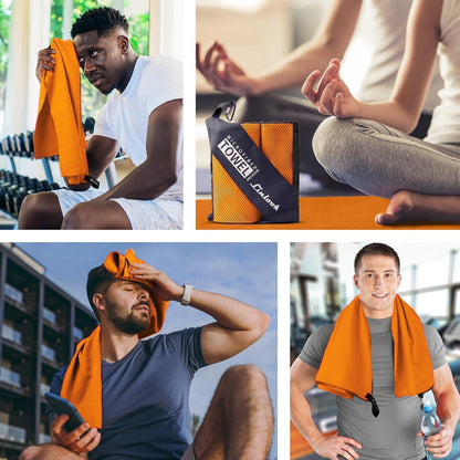2er Set Microfaser Handtücher Orange 160x80 + 80x40cm Fitness Reise