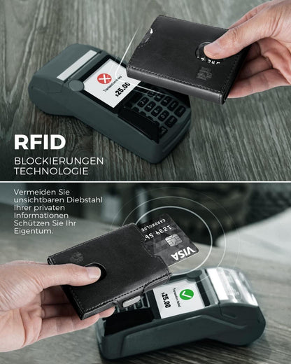 RFID Mini Geldbörse mit Münzfach und Kartenfächern Schwarz