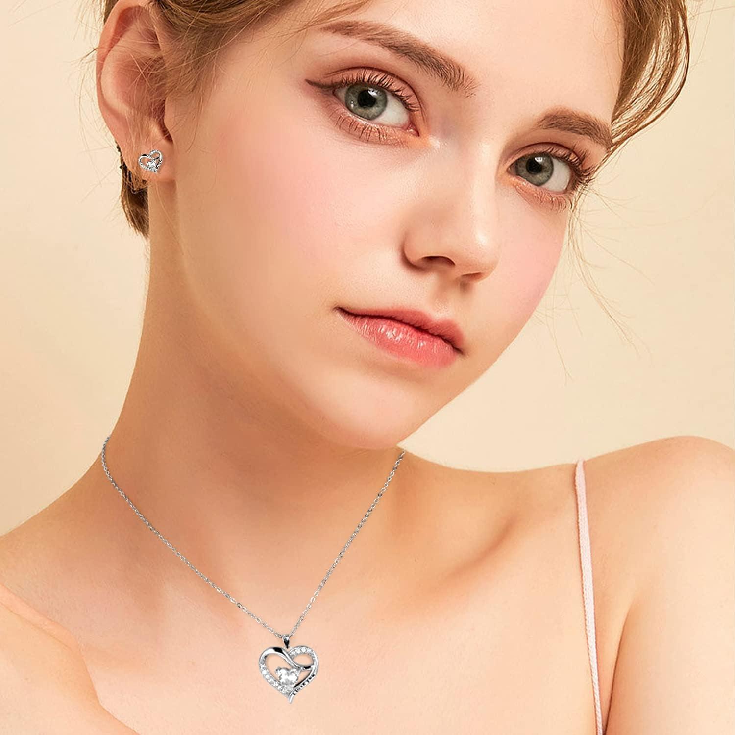 925 Silber Herz Halskette Damen mit Zirkonia Valentinstag Muttertag-Geschenk