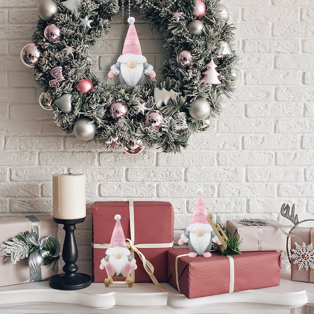 3er Set Weihnachtswichtel Figuren Rosa - Skandinavische Weihnachtsdeko